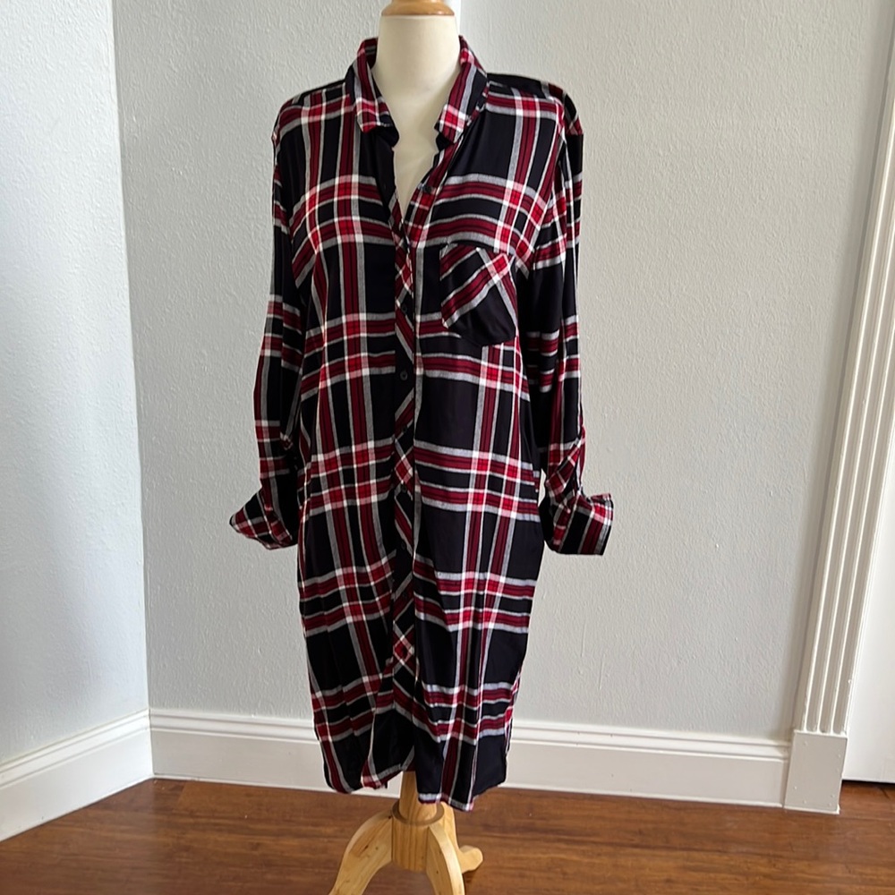 Plaid Red and Black Button Down BLL Nyc Size L